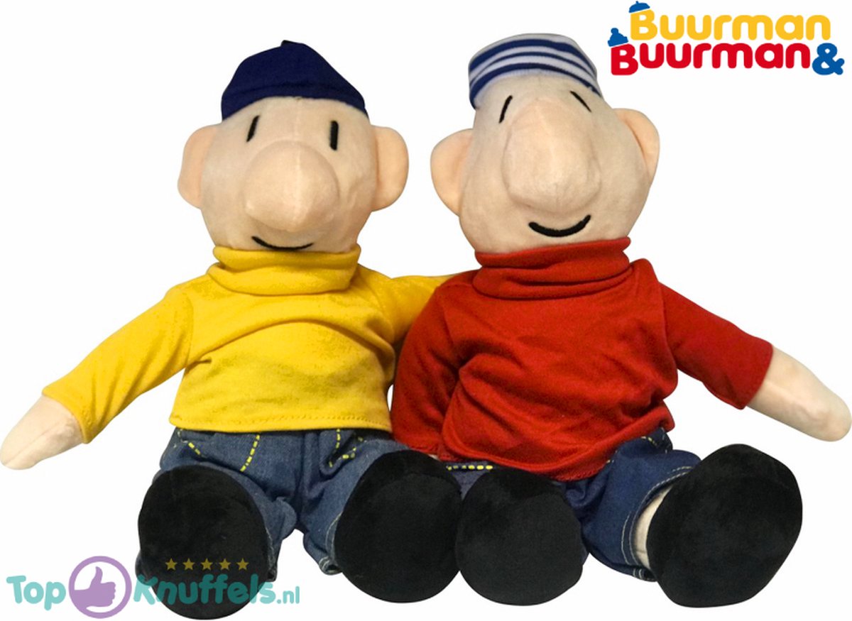 Buurman en Buurman Pluche Knuffel Set (Geel/Rood) Zittend 35 cm [Buurman & Buurman Plush Toy | Speelgoed Knuffelpop voor kinderen jongens meisjes | Speel en Knuffel met jou favoriete knuffels]